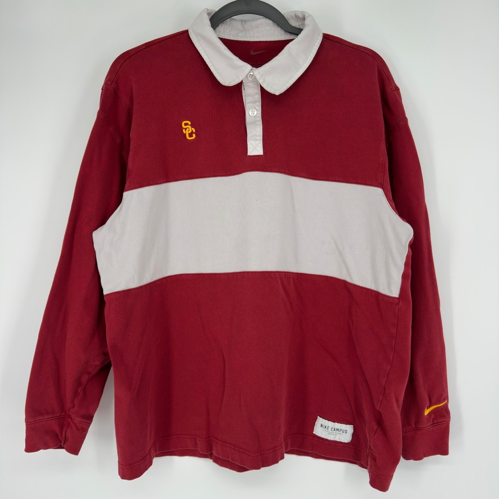 Nike USC Trojans Rugby Shirt Mens Large Red Long Sleeve Campus Collection Polo